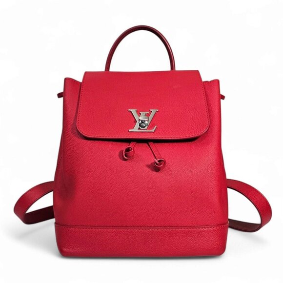 LOUIS VUITTON LockMe Backpack Rubis Red Taurillon Calf Leather Bag Tote LV Auth - Picture 1 of 16